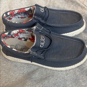 Hey Dude Wally Stretch Navy Shoes with Floral Lining
